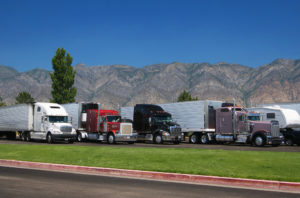 Trucks at rest area north from Salt Lake City, Utah, USA